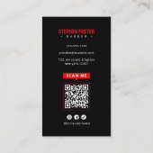 Barber Shop Zwart & Rood Pole Barbershop QR Code Visitekaartje (Achterkant)