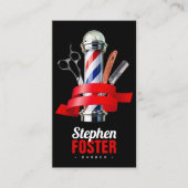 Barber Shop Zwart & Rood Pole Barbershop QR Code Visitekaartje (Voorkant)