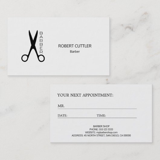 Barber shop zwart wit logo afspraak sjabloon afsprakenkaartje (Voorkant / Achterkant)