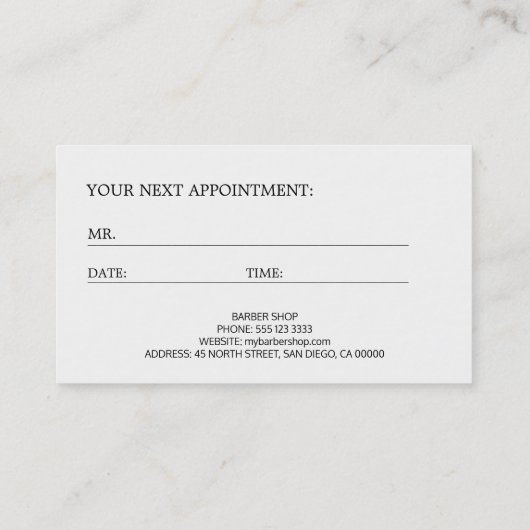 Barber shop zwart wit logo afspraak sjabloon afsprakenkaartje (Achterkant)