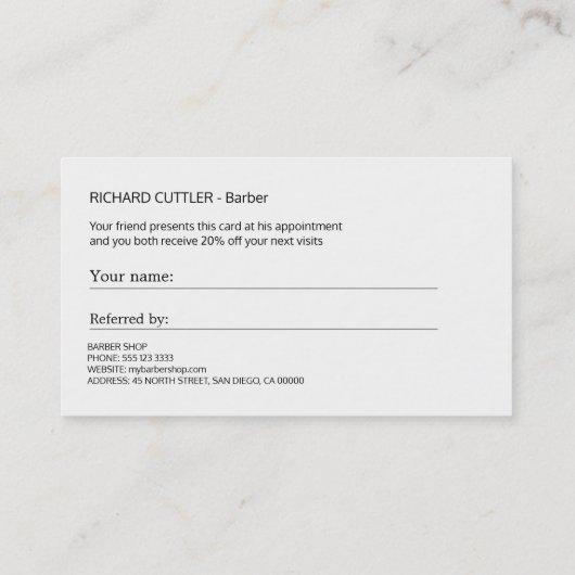 Barber shop zwart-wit verwijzing sjabloon (Achterkant)