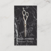 Barber Shop | Zwarte marmer | Schaar Visitekaartje (Voorkant)