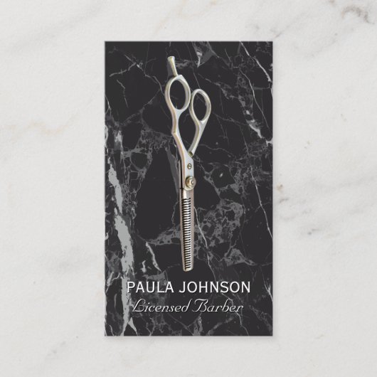 Barber Shop | Zwarte marmer | Schaar Visitekaartje (Voorkant)
