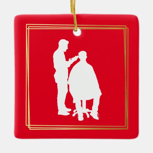 Barber Silhouette kerstversiering met naam Keramisch Ornament (Voorkant)