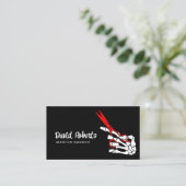 Barber Skeleton Hand & Rode Schaar Hair Stylist Visitekaartje (Staand voorkant)