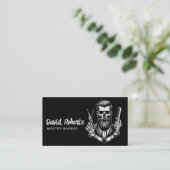 Barber Skull Barbershop Plain Black Hair Stylist Visitekaartje (Staand voorkant)