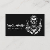 Barber Skull Barbershop Plain Black Hair Stylist Visitekaartje (Voorkant)