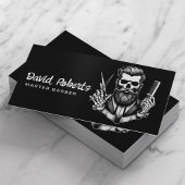 Barber Skull Barbershop Plain Black Hair Stylist Visitekaartje