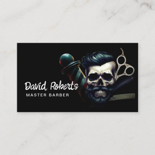 Barber Skull Barbershop Professional Hair Stylist Visitekaartje (Voorkant)