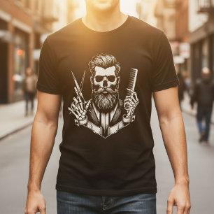 Barber Skull Holding Scissor Barber Shop T-shirt