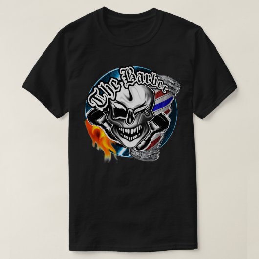 Barber Skull met Flaming Razor T-shirt (Design voorkant)