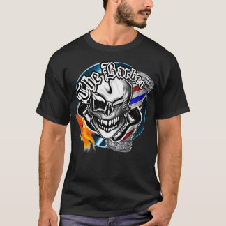 Barber Skull met Flaming Razor T-shirt