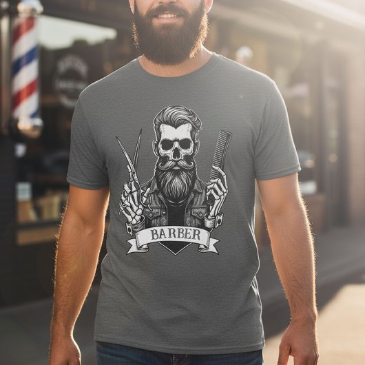 Barber Skull Professionele Haarstylist Donker T-shirt
