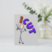 Barber Stick person design "icut" Briefkaart (Staand voorkant)