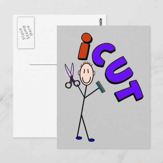 Barber Stick person design "icut" Briefkaart (Voorkant / Achterkant)