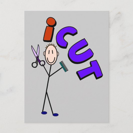 Barber Stick person design "icut" Briefkaart (Voorkant)