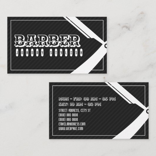 Barber stijl elegante professionele zwart grijs visitekaartje (Voorkant / Achterkant)