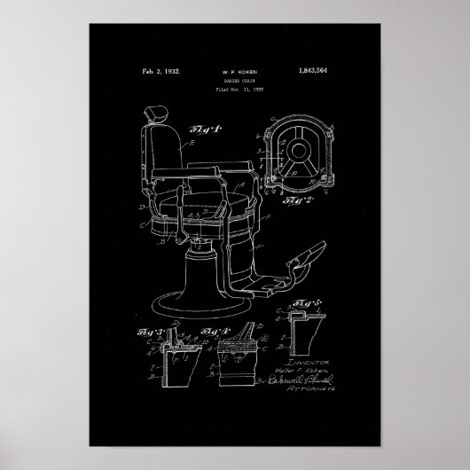 Barber Stoel Patent Afdrukbarber Winkeldecor Poste Poster (Voorkant)