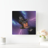 Barber Stoel, Riding Lightning Paars Blue, Black Vierkante Klok (Huis)