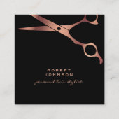 Barber Stylist Luxury Black Copper Scissors Vierkante Visitekaartje (Voorkant)