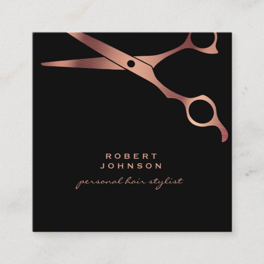 Barber Stylist Luxury Black Copper Scissors Vierkante Visitekaartje (Voorkant)