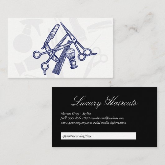 Barber Tools Blauwe Tint Afspraakkaart Afsprakenkaartje (Voorkant / Achterkant)