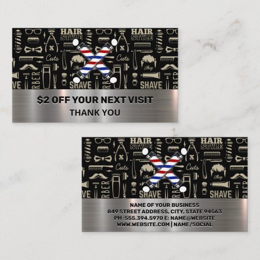 Barber Tools Patroon | Barber Poles Visitekaartje (Voorkant / Achterkant)