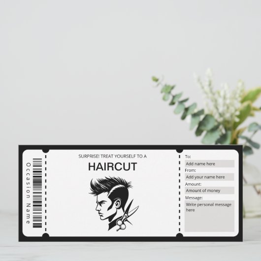 Barber Voucher Sjabloon, Kapsel Cadeaubon Kaart (Staand voorkant)