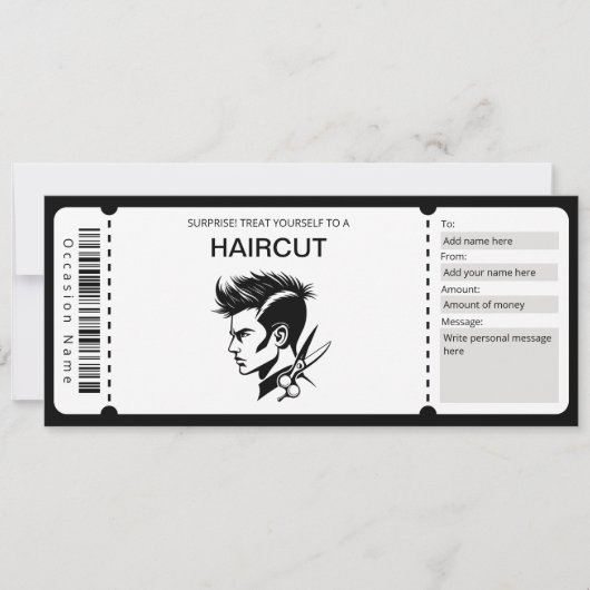 Barber Voucher Sjabloon, Kapsel Cadeaubon Kaart (Voorkant)