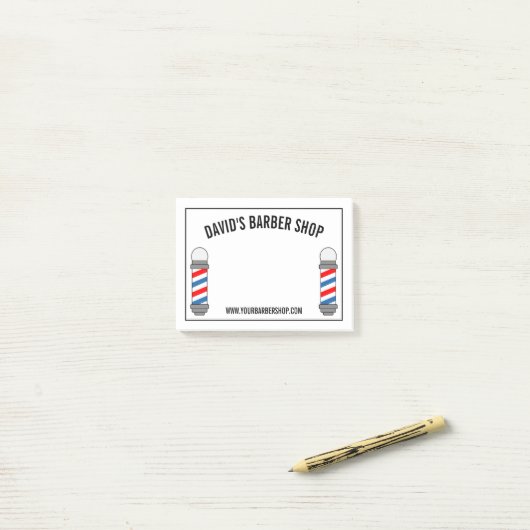 Barber winkel paal teken aangepaste bedrijfsnaam post-it® notes (Op bureau)