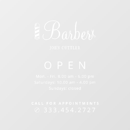 Barber winkelnaam openingstijden sticker (Vel)