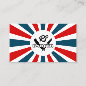 Barber Zonnestralen blauw en rode strepen met logo Visitekaartje (Voorkant)