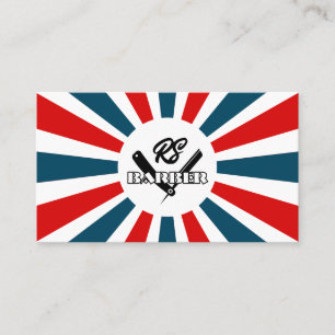 Barber Zonnestralen blauw en rode strepen met logo Visitekaartje