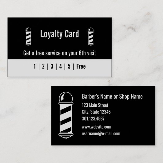 Barber zwart en wit loyaliteit Kaart Sjabloon Visitekaartje (Voorkant / Achterkant)