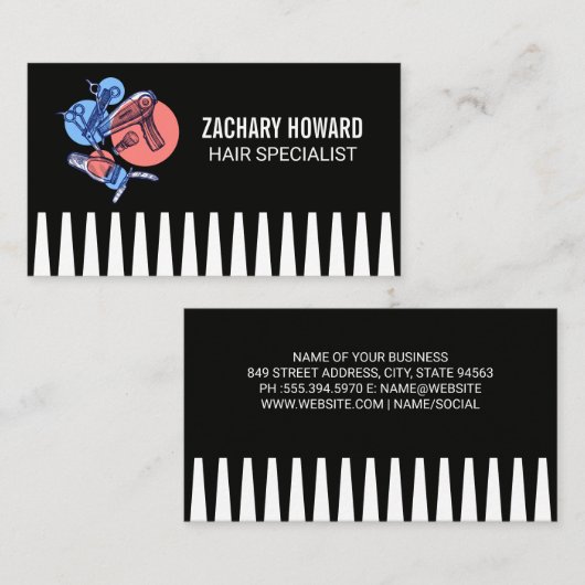 Barbergereedschap | Achtergrond comb Visitekaartje (Voorkant / Achterkant)