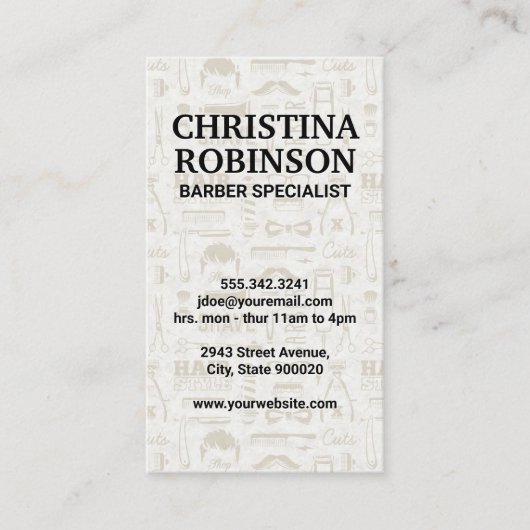 Barbergereedschap en pictogram patronen visitekaartje (Voorkant)