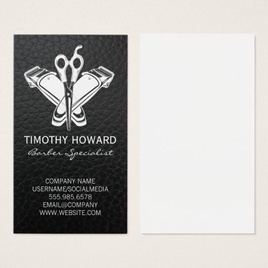 Barbergereedschap | Leder Visitekaartje (Voorkant /achterkant)