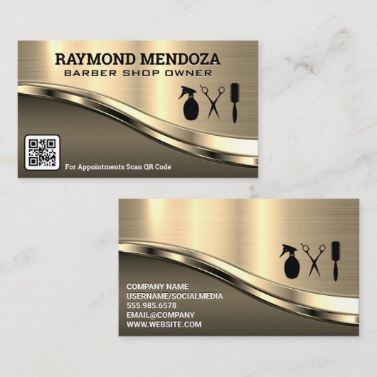 Barbergereedschap | QR-code | Metaal Visitekaartje (Voorkant / Achterkant)