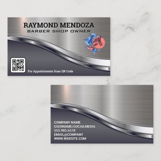 Barbergereedschap | QR-code | Metaal Visitekaartje (Voorkant / Achterkant)