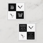 Barbergereedschappen jas zwart wit vierkante visitekaartje (Voorkant / Achterkant)