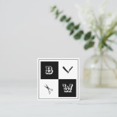 Barbergereedschappen jas zwart wit vierkante visitekaartje (Staand voorkant)