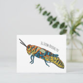 Barberpoolsprinkhaan, afbeelding cartoon briefkaart (Staand voorkant)