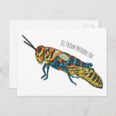 Barberpoolsprinkhaan, afbeelding cartoon briefkaart (Voorkant / Achterkant)