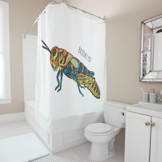 Barberpoolsprinkhaan, afbeelding cartoon douchegordijn (In situ)