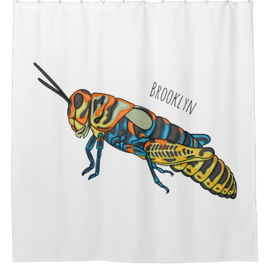 Barberpoolsprinkhaan, afbeelding cartoon douchegordijn (Voorkant)