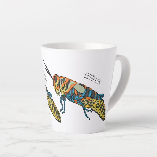Barberpoolsprinkhaan, afbeelding cartoon latte mok (Rechterhoek)