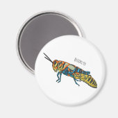 Barberpoolsprinkhaan, afbeelding cartoon magneet (Voorkant / Achterkant)