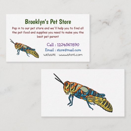 Barberpoolsprinkhaan, afbeelding cartoon visitekaartje (Voorkant / Achterkant)