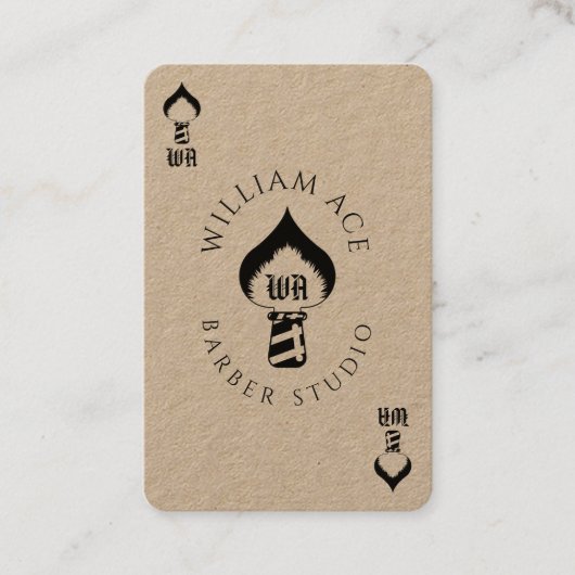 Barbers ace card-stijl zwart en kraft visitekaartje (Voorkant)