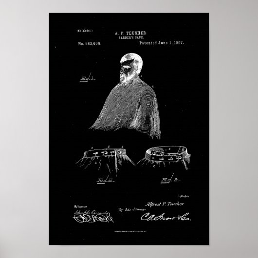 Barber's Cape Antiek Patent Poster Black (Voorkant)